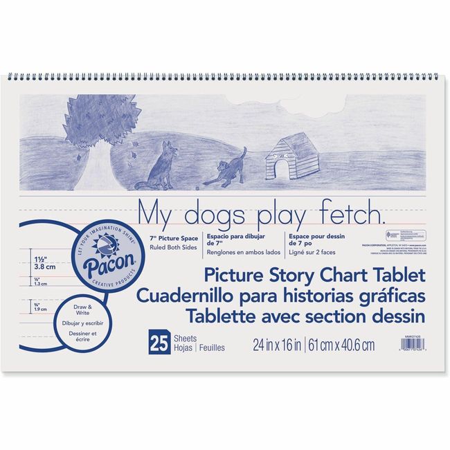 Pacon MMK07426 Picture Story Chart Tablet, 24-Inch x16-Inch, 1/2 Rld, 25Shts, WE