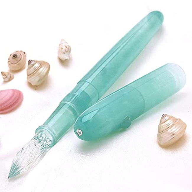 Pent(Pent) by Onishi Seisakusho & Matsubokoku Acetate Glass Pen with Cap, Aquamarine (M (Medium Point), The Age of Carrying Glass Pen, Stylish and Beautiful Japanese Glass Pen