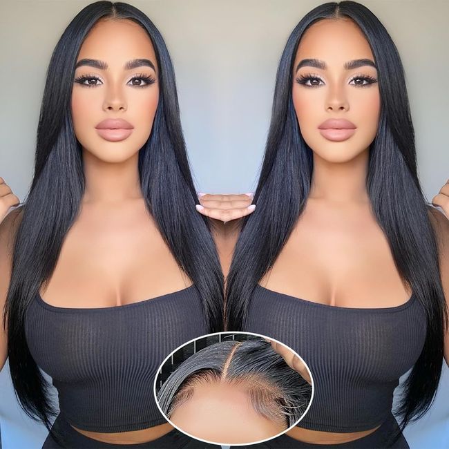 Xinjiju Glueless Wigs Human Hair Pre Plucked Pre Cut Wear and Go Glueless Wig 6x4 Straight Lace Front Wigs Human Hair 150% Density Beginners Wigs for Black Women 20 Inch