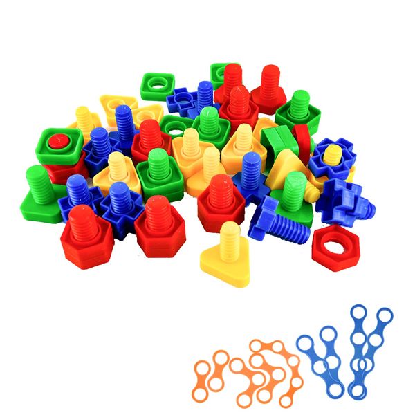 32 Pcs Shape Sorting Toy, Kikuo Colour Matching Shapes Nuts and Bolts Stacking Toys, Educational Sensory Screwing Toys for Kids, Non-Toxic Safe Materials Building Toys, Building Blocks for 1+ Year Old