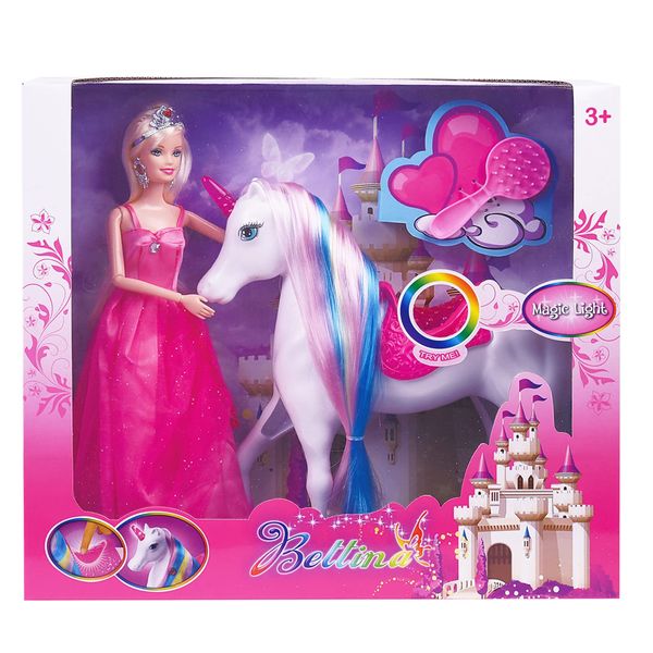 BETTINA Magical Lights Unicom and Princess Doll, Horse Toys Playset, Unicorn Toys Princess Gifts for 3 to 7 Year Olds Girls Kids