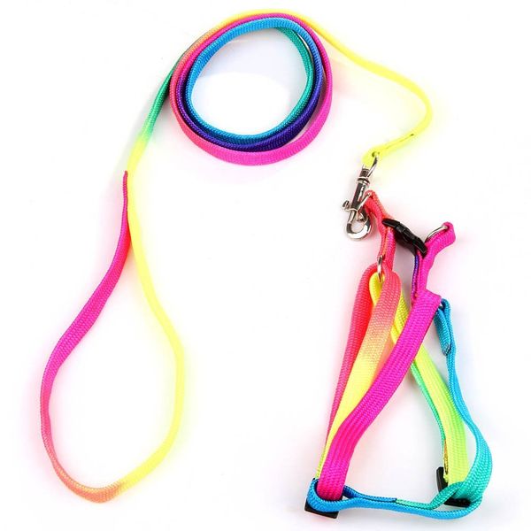 yueton Dog Pet Puppy Cat Kitty Adjustable Nylon Leash Rainbow Dog Chest Straps Chain Seven Color Traction Thoracic Dorsal Suits Dog Rope Dog's Leash Chain