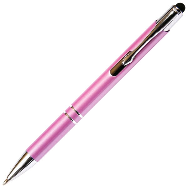 Pink JJ Ballpoint Pen with Stylus - Black Ink Refill, Medium Tip Point