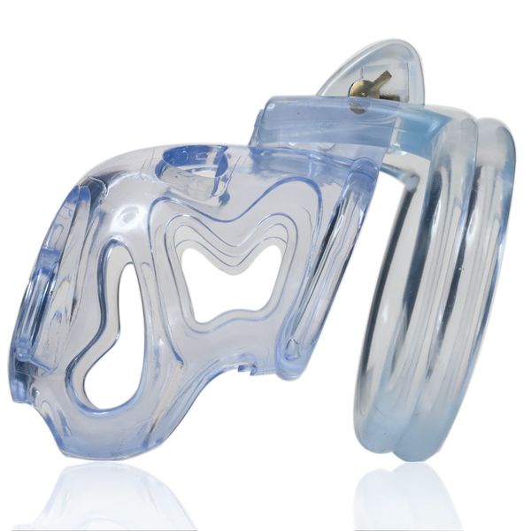 Male Chastity Lock with Resin Lock Hollow Restraint Cock Cage Escape Chastity Cage Restraint Cage - with 4 Cock Rings