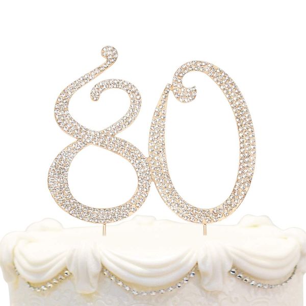 Hatcher lee Bling Crystal 80 Birthday Cake Topper - Best Keepsake | 80th Party Decorations Gold