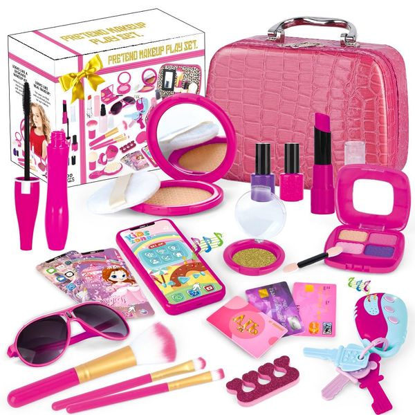 Wesfen ST108-2 Makeup Set, Girls, 22 Pieces, Compact Makeup Set, Makeup Toy, 3, 4, 5, 6 Years, Girls, With Makeup Case, Pretend Play, Pretend Play, Birthday, Christmas Gift