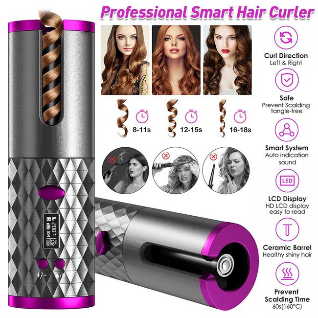 USB Cordless Automatic Rotating Hair Curler Hair Waver Curling Iron Styling Tool