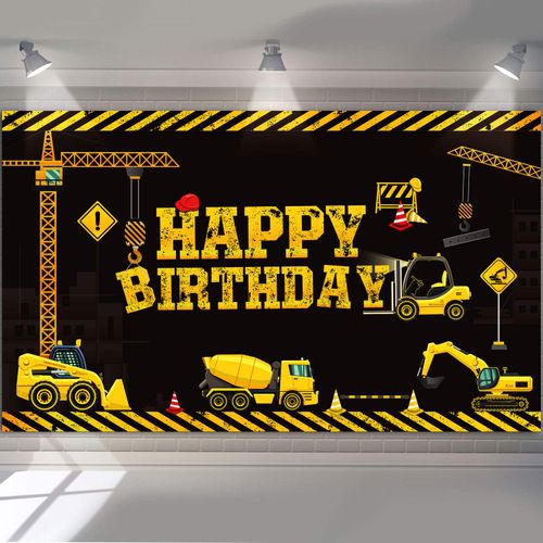 Tatuo Construction Backdrop Construction Theme Birthday Banner 6.1 x 3.6 ft Construction Photography Party Supplies Dump Truck Party Decoration for Kids Boys Birthday Background Home Indoor Outdoor