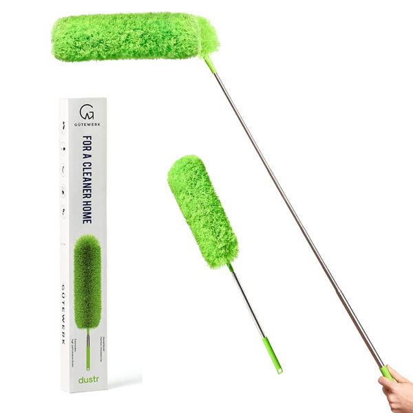 Extendable Feather Duster, Microfiber Duster, Ceiling Fan Duster, Feather Dusters for Cleaning, Dust Cleaner, Cobweb Duster - Electrostatic Bendable Head - up to 100 Inch