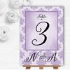 Vintage Damask Initials Lilac Purple Wedding Table Number Name Cards