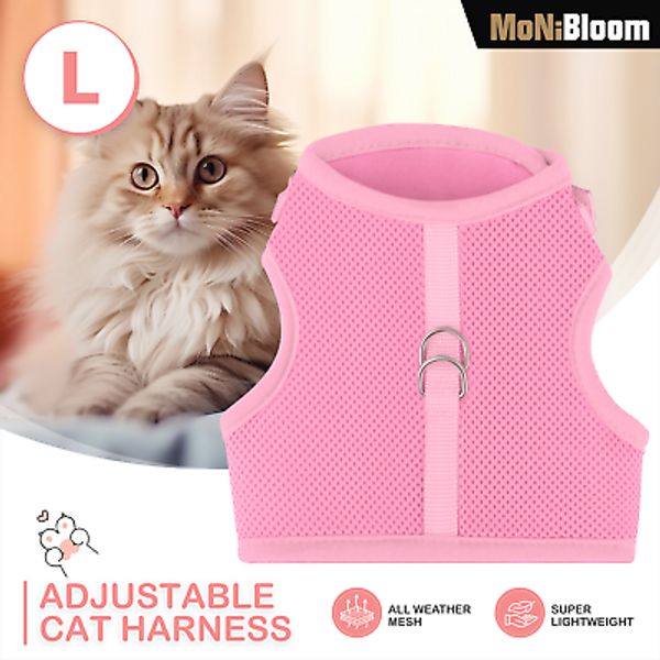 Pink Large Cat Pet Harness Escape Proof Breathable Mesh Adjustable Control Vest