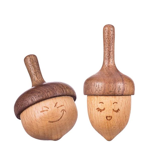 AhfuLife Wooden Spinning Top, Forever Spinning Top with Cute Facial Expression, Wood Physics Relaxation Handmade Gift (Pack of 2)