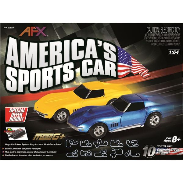 AFX Slot Car Set, America's Sports Car Chevy Corvette 32-Foot Mega G+ HO Slot Car Track Set w/Tri-Power