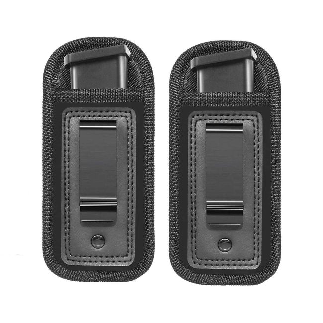 Anjilu 2-Pack Universal Magazine Holster IWB Clip Concealed Carry 9mm .40 .45 | Mag Holster for Glock 19 43 17 Sig 1911 S&W M&P | Fits Any 7 10 15 Round Clips for All Pistols | Gun Ammunition Holster