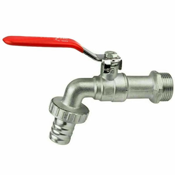 Garden Tap Kit - 1/2" Garden Lever Tap Valve with Red Handle - Silver Metal Hose Plug Outdoor Bib Tap Kit BSP Thread, IBC Container Accessories for Stop Valve, Watering Plants (1/2")