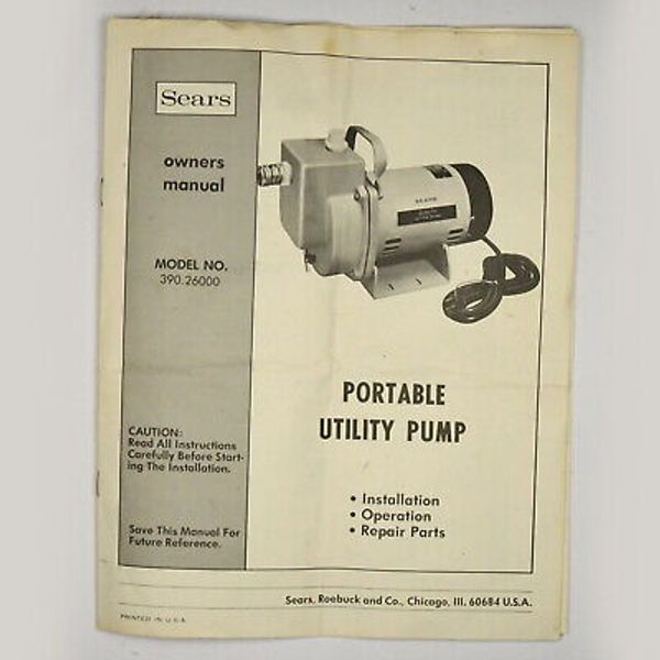 Sears Portable Utility Pump Owner's Manual 390.26000 8 pages