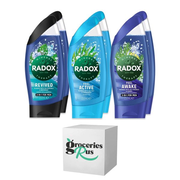 Shower Gel Variety Kit with Hanging Hooks, 250ml Bottles, Feel Revived, Active, Awake, Set of 6