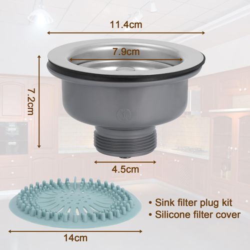 Coolty φ114mm Kitchen Sink Basket Strainer Plug Waste G1½ Sink Collection with Silicone Filter Cover