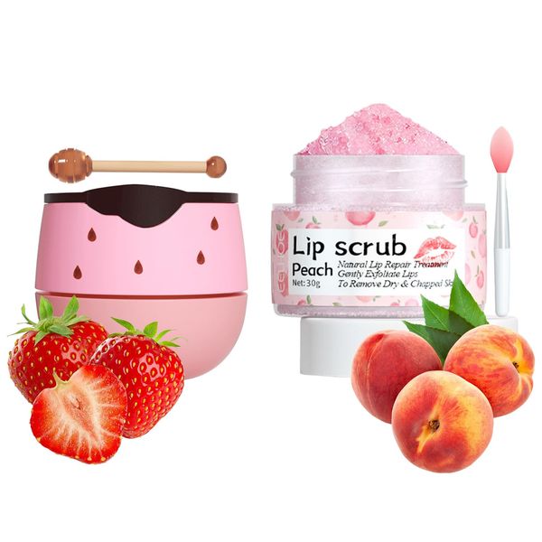 Lip Care Kit, MKNZOME Moisturizing Lip Mask & Lip Scrub Set,Exfoliating Lip Scrub Repair Lip Mask Lip Care Gift Women Girls Overnight Lip Treatment Repair for Dry Chapped Cracked Peel Lips, Lip Lines