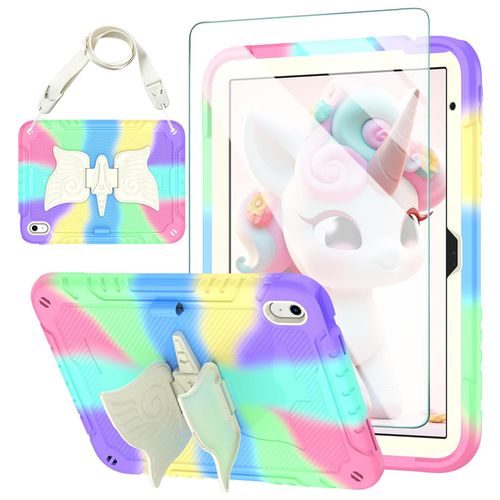 ACEMO iPad (A16) 11th Gen Case 11 inch/iPad 10th Generation Case 10.9 inch with Screen Protector/Shoulder Strap/Pencil Holder/Kickstand Cute Kids Girls Cover for iPad 2025 2022 Rainbow Purple
