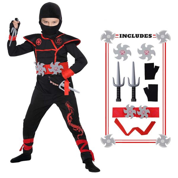 HaoVrisn Ninja Kostüm Kinder Ninjago Kostüm Kinder Jungen Faschingskostüme Kinder Jungen Karneval Kostüm Kinder Jungen Drachen Kostüm Kinder Fasching Kostüm Kinder Kostüm Ninja Kinder(120-130cm)