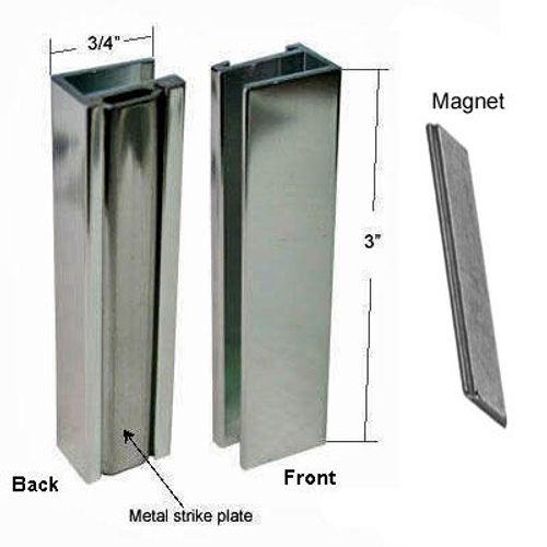 Brushed Nickel Shower Door U-Channel with Metal Strike and Magnet - Set