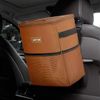 HOTOR Car Bin, Leak-Proof, Foldable, Waterproof, Multipurpose Rubbish Bin with Lid, Adjustable Straps, Multiple Pockets, Brown