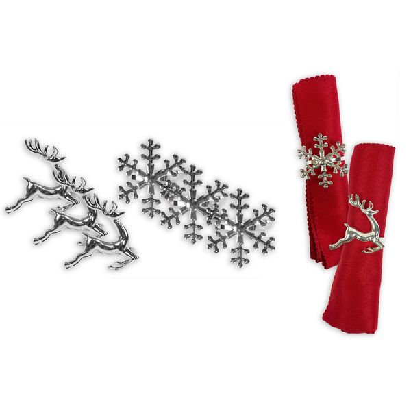 Napkin Rings Set of 6 Silver Napkin Rings Snowflake Reindeer Christmas Lunch Party Tableware Christmas Decorations Napkin Holder