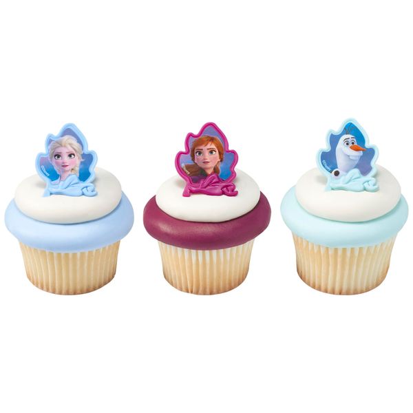 DecoPac Frozen II Rings, Cupcake Decorations Featuring Elsa, Anna, And Olaf For Birthday And Christmas Celebrations - 24 Pack