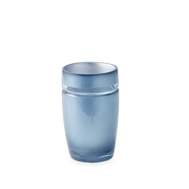 CHF Blue Tumbler Cup for Bathroom Vanity Countertop Makeup Brushes Metallic Finish Bath Accessory Contemporary Design