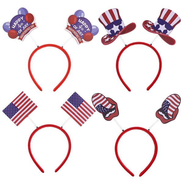 Dremcoue 4th of July Headband Independence Day Head Boppers 4th of July Decorations Hair Band Hair Hoop Patriotic Party 4th of July Festival Headdress Accessories 4Pcs