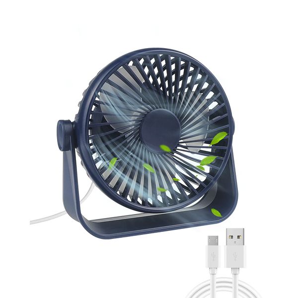 Maxesla USB Desk Fan, 4 Speeds Table Fan with Strong Airflow & Quiet Operation, 5.5 Inch Mini Personal Fan, 360°Rotatable Portable USB Fan for Desktop Office Home Bedroom Car Outdoor Travel, blue