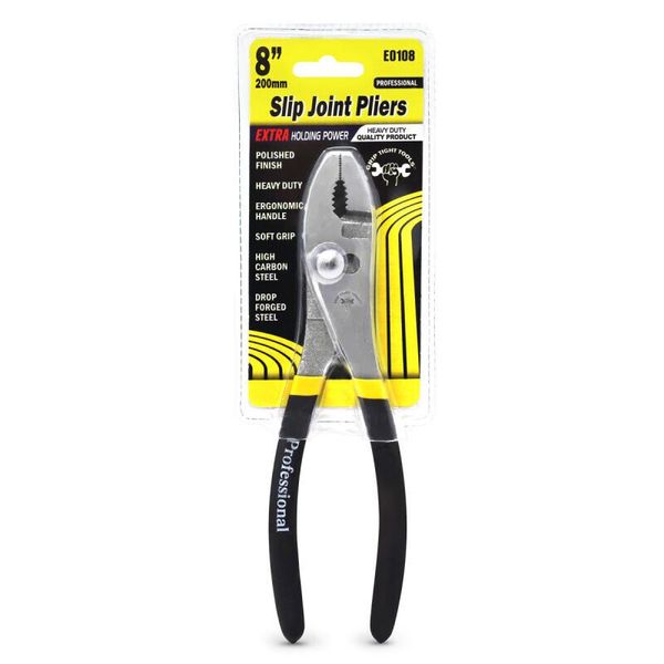 Grip Tight Tools E0108 8" Slip Joint Pliers Grooved Jaw Soft Grip Handle