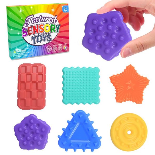 Squishy Sensory Fidget Toys for Kids – 6 Textured Shapes for Autism, ADHD, and Stress Relief – Soft, Stretchy, Calming Toys for Toddlers and Preschoolers – Montessori Learning Tools, Anxiety Relief