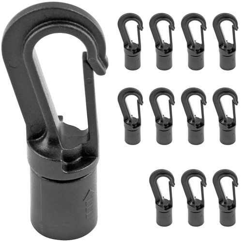 LifCratms 12Pcs Bungee Shock Cord End Hooks, Black Plastic Shock Cord End Snap Hooks for 1/4 Inch Diameter Cord Rope