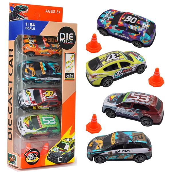 Himeeu 4Pack/10Pack Pull Back Racing Cars Die cast Race Car Vehicles,3 Inch Metal Friction Powered Car Toys Double Pull Back Cars for Toddlers (4Pack)