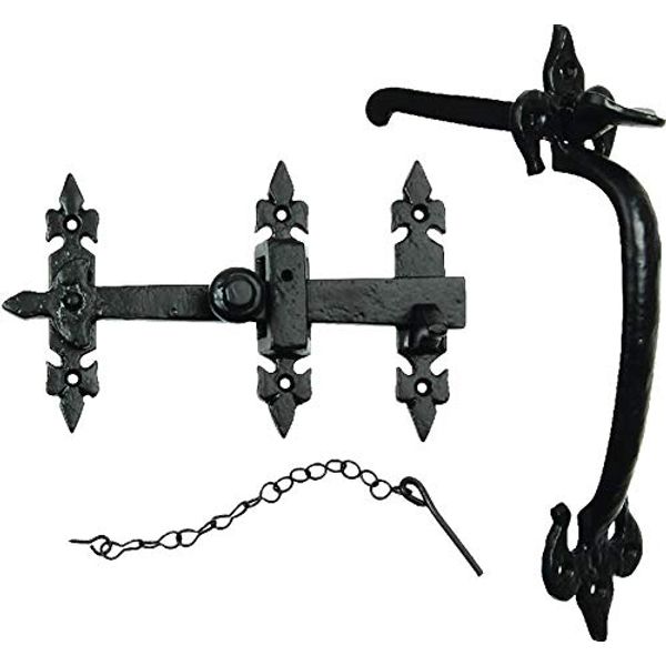 Fleur De LYS Lockable Privacy Suffolk Thumb Latch Door Handle - Black Antique