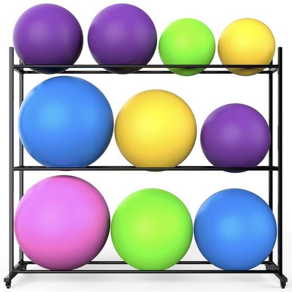 Yoga Gym Ball Storage Steel Shelf Holder Movable Pilates Gym Organizer Gym Balance Ball Half Ball, 3 Tiers 200x50x170cm