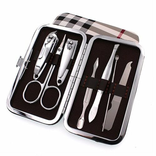 Professional Manicure Set, 7 Pieces Portable Nail Clippers & Eyebrow Grooming Kit, Stainless Steel Nail Care Tools with Luxurious Leather Case for Travel & Home