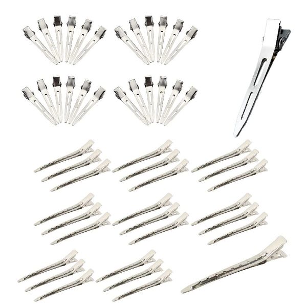 50 Stück Entebill Haarspangen,Haarklammer Alligator,Silber Metall Haarklammern Abteilklammern Friseurbedarf Stahl Haarclips Alligator Curl Clips mit Löchern(2.5CM,9CM)