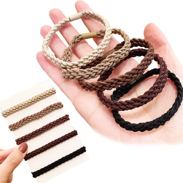 [Aolla] Aollaa [Braided Rope Style] Hair Elastic, Fashionable Hair Accessory, Korean Style, Simple, Plain, Good for Hair, Earth Color, Elegant, Hair Clip, Rubber, Hair Ring, Bundled Hair, Women&#39;s Hair Arrangement (5 Colors, 10 Pieces)