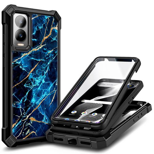 WDHD for Cricket Icon 6 Case (SL219C), AT&T Verge (SL219A) with [Built-in Screen Protector] 9FT Military Grade Drop Tested, Full-Body Protective Shockproof Bumper Cover (Marble Sapphire)