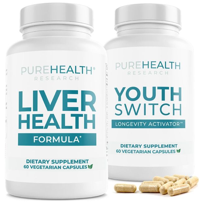 Liver Health Formula & Youth Switch Supplement Bundle Pack, Purehealth Research