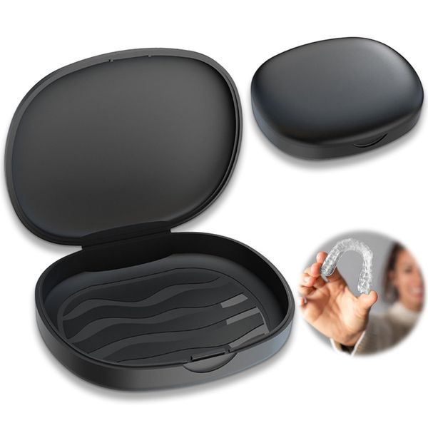Retainer Case Denture Box, 1 PCS Retainer Bath Case for Braces,Orthodontic Dental Case, Mouth Guard Case Partial Denture Case Nightguard Dental Box - Black