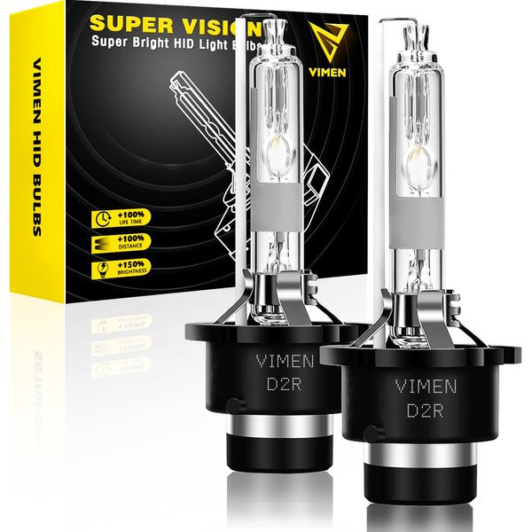 Vimen D2R HID Bulbs, Choose From 4,300K/6,000K/8,000K, 35W, High Quality, Road Transport Vehicle Act Compliant, Genuine Replacement, 12V, Car Headlights, Pack of 2