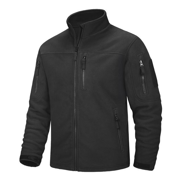 MAGCOMSEN Herren Winter Fleecejacke Voll Reißverschluss Tactical Armee Jacken Männer Outdoor Übergangsjacke Dick Militärische Wanderjacke Sport Freizeit Windbreaker Schwarz L