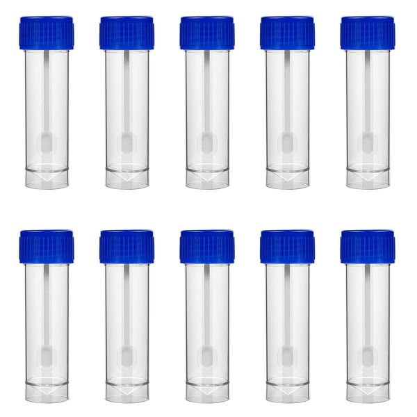 ULTECHNOVO 10Pcs Stool Containers Specimen Cup, 25-30ml Sample Test Tubes Cup with Spoon Lid, Urine Sample Pots for Laboratory School Educational