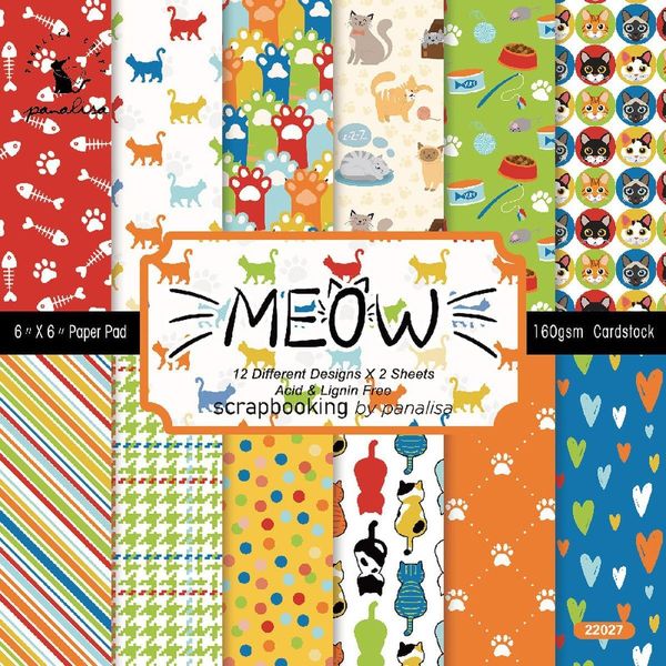 Scrapbook Papier, 24 Blätter Scrapbooking Papier Katzen, Motivpapier 6 x 6 inches, Papier Scrapbooking Zubehör, für DIY Journaling, Bastelpapier, Karte (Katzen)