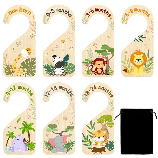 R HORSE 8Pcs Safari Baby Closet Dividers Double Sided Baby Closet Organizers Nursery Hanger Dividers Wood Baby Closet Size Dividers for Baby Boy Girls Baby Shower Birthday Gift Christmas (0-24 Months)