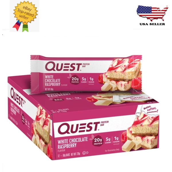 New Quest Protein Bar, White Chocolate Raspberry, 20g Protein, 12 Ct